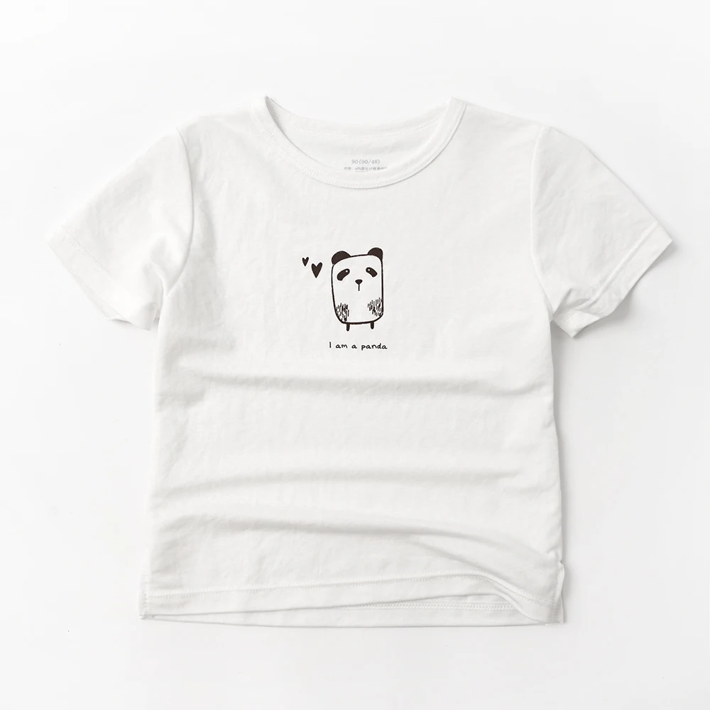 Тонкая летняя детская футболка с коротким рукавом из бамбукового волокна, футболка Унисекс для мальчиков и девочек, топы с милой пандой DT111