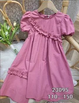 2023 новое платье с оборками для девочек, летнее хлопковое модное платье хорошего качества для девочек 4-9 лет E496
