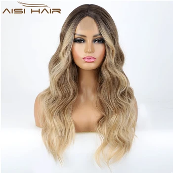 AISI HAIR Синтетический Светлый Парик Омбре с длинной Волнистой средней частью, Парики для женщин из натурального высокотемпературного волокна, Вечерние Волосы на каждый день