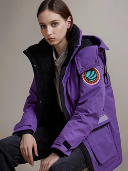 BOSIDENG OUTLET женская куртка на 90% утином пуху, зимнее утепленное пуховое пальто со съемным капюшоном B90142520DS