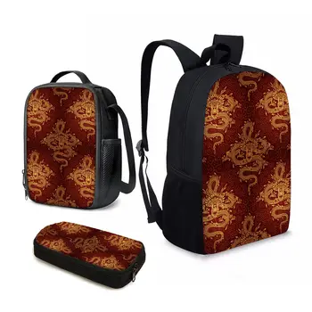 YIKELUO Золотой Традиционный китайский дракон, принт, 3 шт., подарки для детей, сумка для отдыха на открытом воздухе, Дорожная сумка, рюкзак