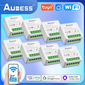Мини-выключатель AUBESS 16A WiFi Smart Switch с 2-полосным управлением, Управление приложением Tuya Smart Life, Поддержка Alexa Google Home Assistant Alice