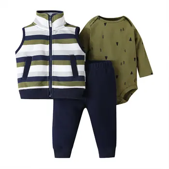 Модный комплект одежды для маленьких мальчиков, Длинное боди для новорожденных + брюки + пальто, детская одежда, Летний милый наряд