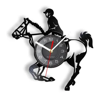 Настенные часы для верховой езды, вырезанные лазером из пластинки для записи лошадиных видов спорта со светодиодной подсветкой, современные настенные часы для конноспортивного клуба