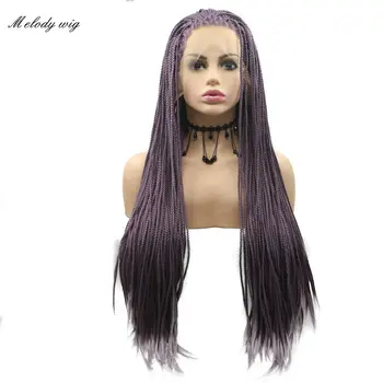 Синтетические парики на кружеве Melody с термостойкими длинными плетеными косами Темно-фиолетового цвета для женщин, выглядящих как трансвеститы ежедневно