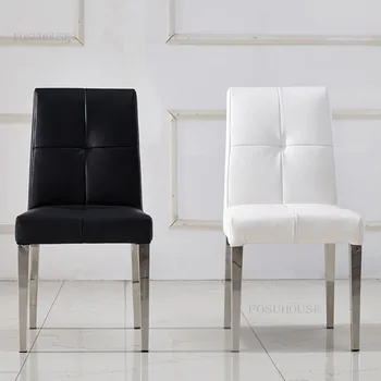 Скандинавские обеденные стулья из искусственной кожи, мебель для столовой для отдыха, Модный обеденный стул из нержавеющей стали, простой современный стул со спинкой