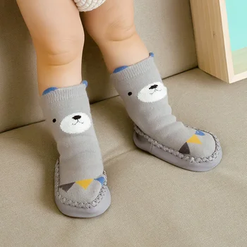 детские носки зимняя домашняя обувь для малышей носки для новорожденных на резиновой подошве животные лиса медведь домашние тапочки для маленьких мальчиков